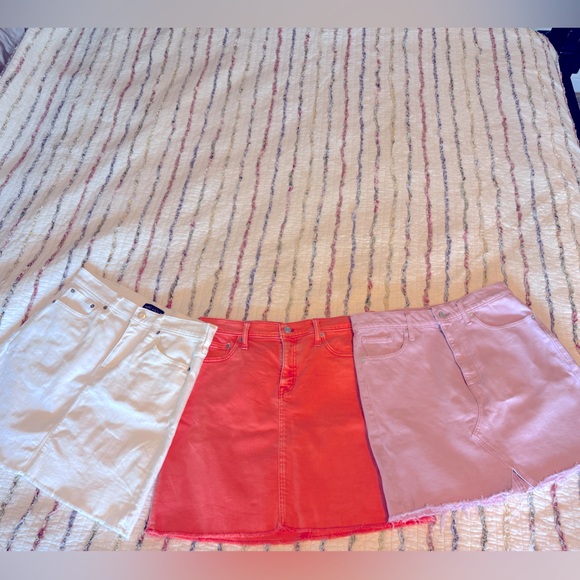 Trio Set of Denim Mini Skirts in White, Salmon, and Pink - Picture 1 of 7
